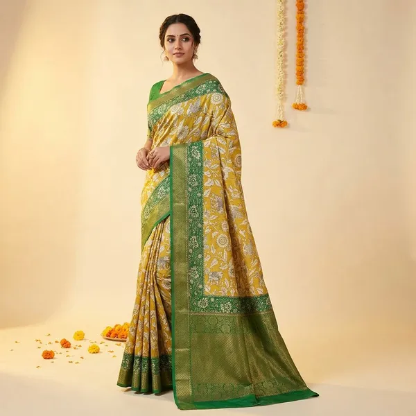 Yellow_&_Green_Premium_Dola_Silk_Saree_With_Running_Blouse_For_Women