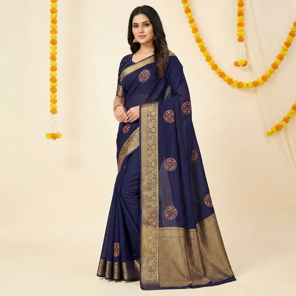 Blue_Premium_Moss_Crepe_With_Jacquard_Border_Saree_With_Running_Blouse_For_Women