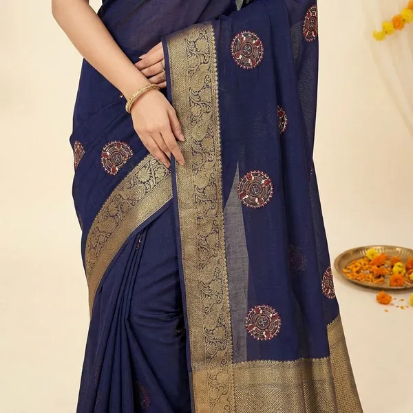 Blue_Premium_Moss_Crepe_With_Jacquard_Border_Saree_With_Running_Blouse_For_Women