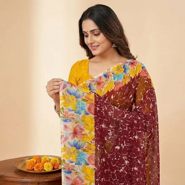 Maroon_&_Yellow_Premium_Chiffon_Saree_With_Running_Blouse_For_Women