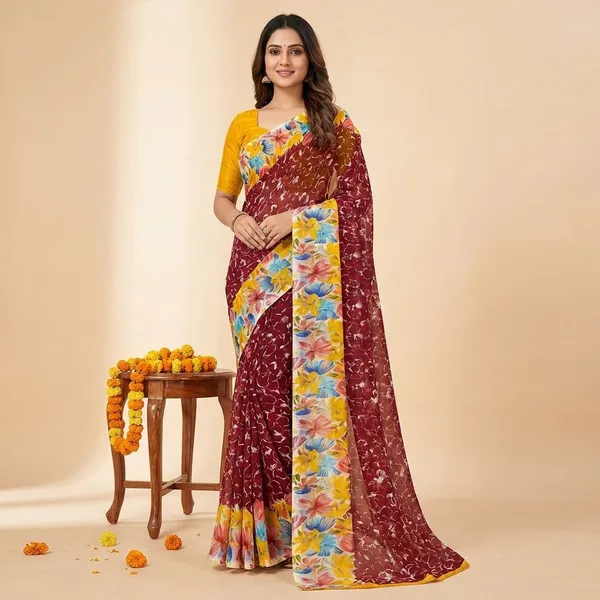 Maroon_&_Yellow_Premium_Chiffon_Saree_With_Running_Blouse_For_Women