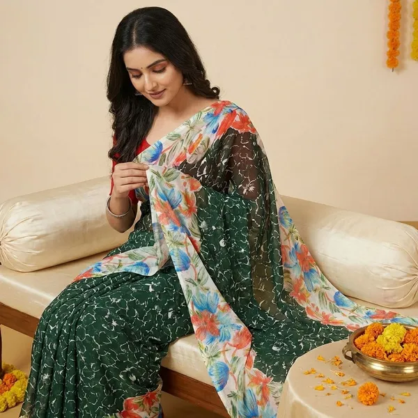 Green_Premium_Chiffon_Saree_With_Running_Blouse_For_Women