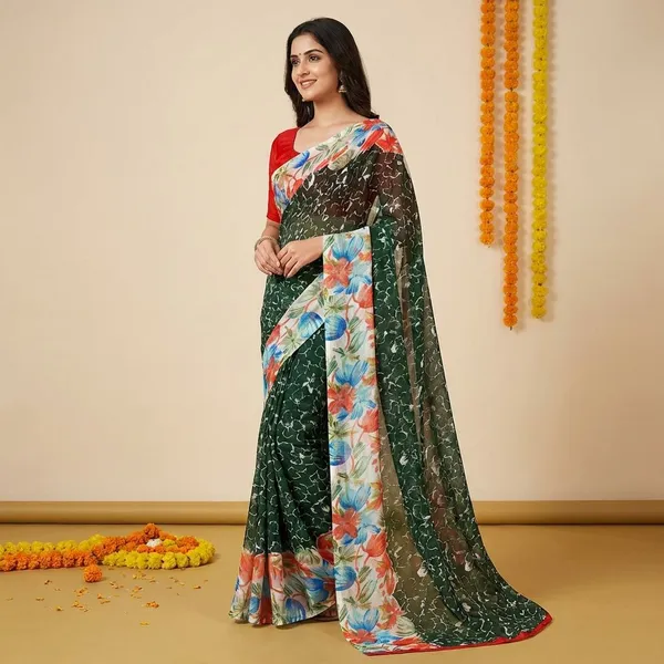 Green_Premium_Chiffon_Saree_With_Running_Blouse_For_Women