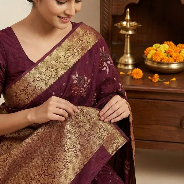 Maroon_Premium_Moss_Crepe_With_Jacquard_Border_Saree_With_Running_Blouse_For_Women