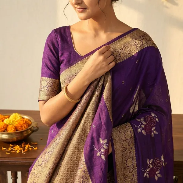 Blue_Premium_Moss_Crepe_With_Jacquard_Border_Saree_With_Running_Blouse_For_Women