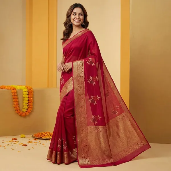 Maroon_Premium_Moss_Crepe_With_Jacquard_Border_Saree_With_Running_Blouse_For_Women