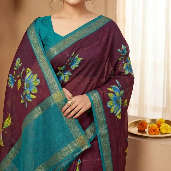 Maroon_&_Blue_Premium_Moss_Crepe_With_Jacquard_Border_Saree_With_Running_Blouse_For_Women