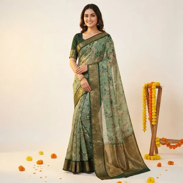 Green_Premium_Dola_Silk_Saree_With_Running_Blouse_For_Women