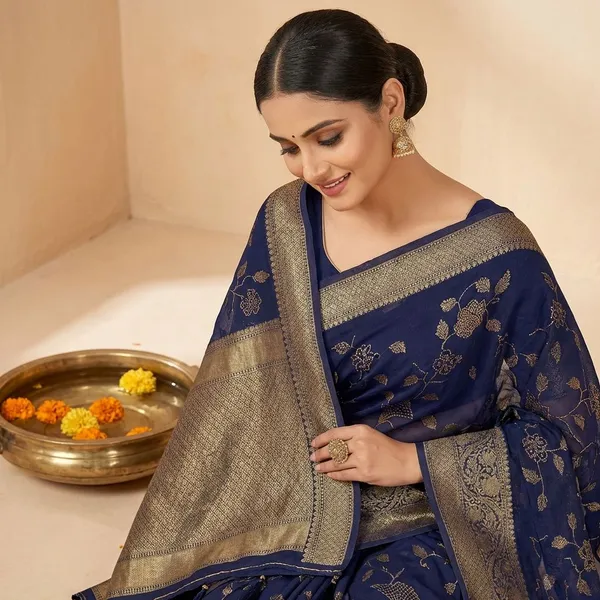 Blue_Premium_Moss_Crepe_With_Jacquard_Border_Saree_With_Running_Blouse_For_Women
