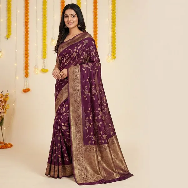 Maroon_Premium_Moss_Crepe_With_Jacquard_Border_Saree_With_Running_Blouse_For_Women