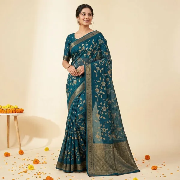Green_Premium_Moss_Crepe_With_Jacquard_Border_Saree_With_Running_Blouse_For_Women