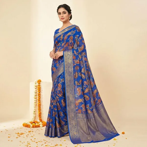 Blue_Premium_Moss_Crepe_With_Jacquard_Border_Saree_With_Running_Blouse_For_Women