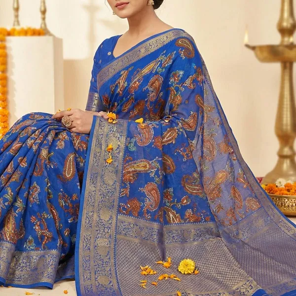 Blue_Premium_Moss_Crepe_With_Jacquard_Border_Saree_With_Running_Blouse_For_Women