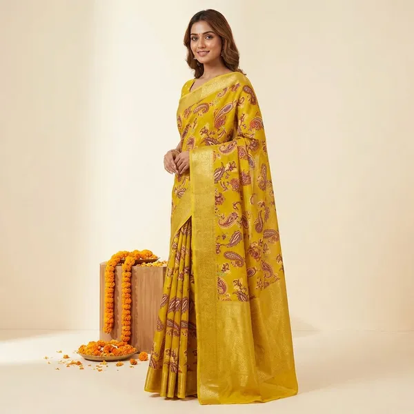 Gold_Premium_Moss_Crepe_With_Jacquard_Border_Saree_With_Running_Blouse_For_Women