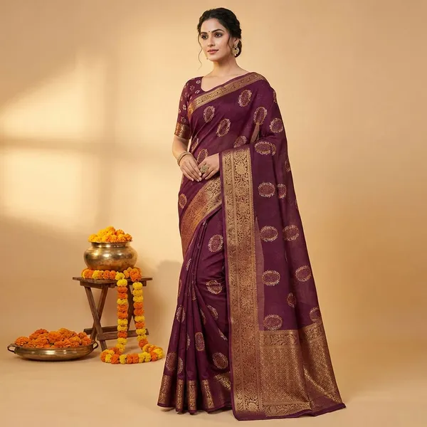 Maroon_Premium_Moss_Crepe_With_Jacquard_Border_Saree_With_Running_Blouse_For_Women