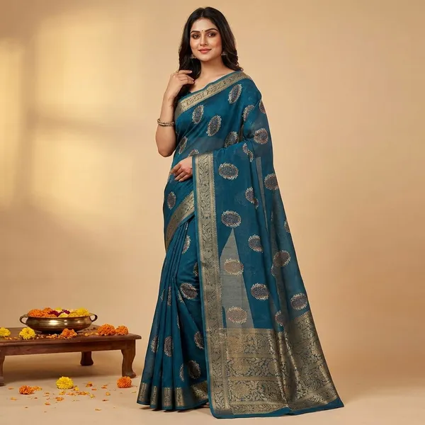Green_Premium_Moss_Crepe_With_Jacquard_Border_Saree_With_Running_Blouse_For_Women