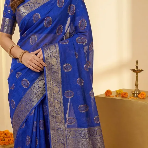 Blue_Premium_Moss_Crepe_With_Jacquard_Border_Saree_With_Running_Blouse_For_Women