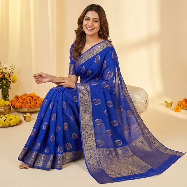 Blue_Premium_Moss_Crepe_With_Jacquard_Border_Saree_With_Running_Blouse_For_Women