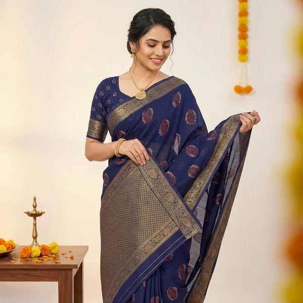 Blue_Premium_Moss_Crepe_With_Jacquard_Border_Saree_With_Running_Blouse_For_Women