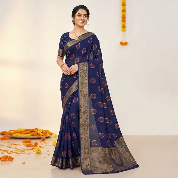 Blue_Premium_Moss_Crepe_With_Jacquard_Border_Saree_With_Running_Blouse_For_Women
