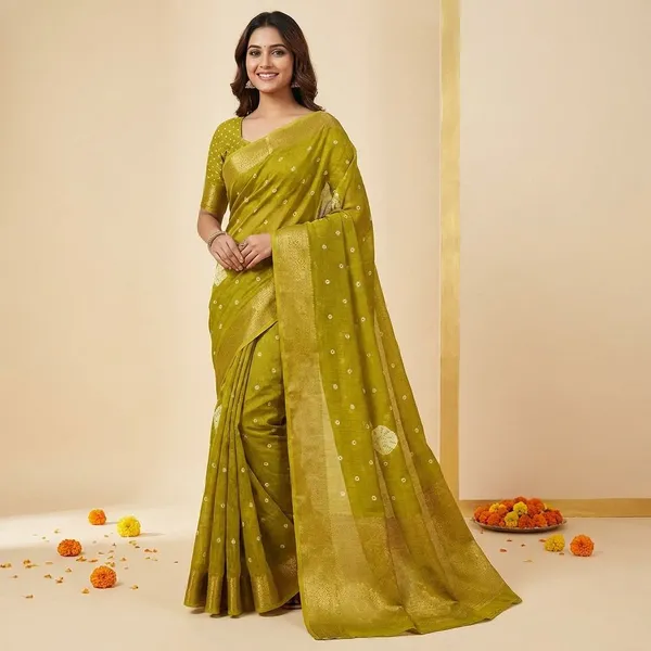 Gold_Premium_Dola_Silk_Saree_With_Running_Blouse_For_Women