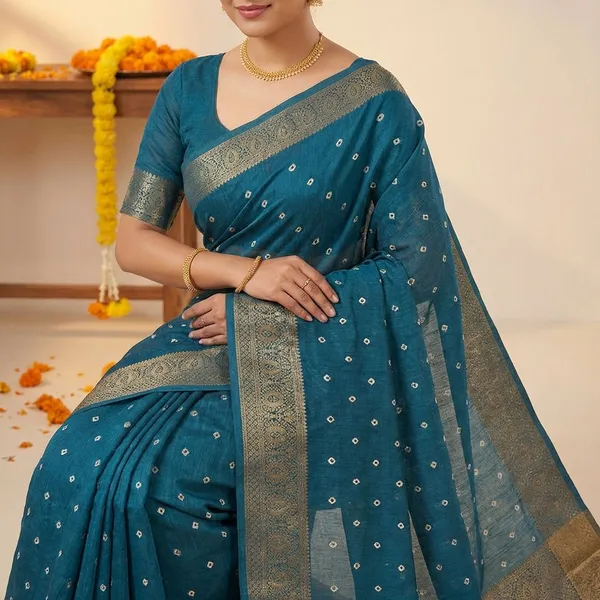 Blue_Premium_Dola_Silk_Saree_With_Running_Blouse_For_Women