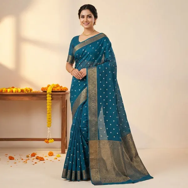 Blue_Premium_Dola_Silk_Saree_With_Running_Blouse_For_Women