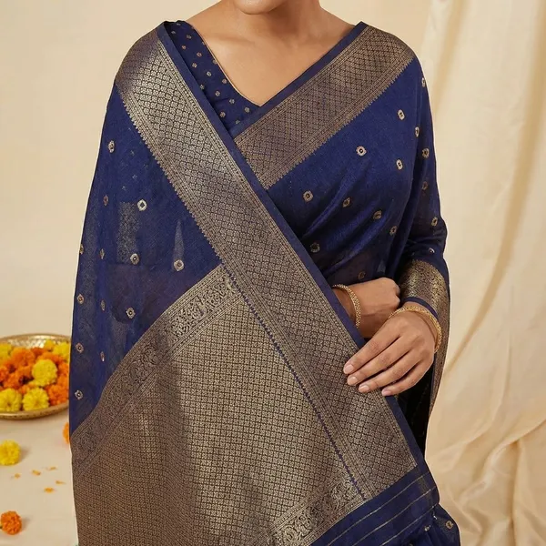 Blue_Premium_Dola_Silk_Saree_With_Running_Blouse_For_Women