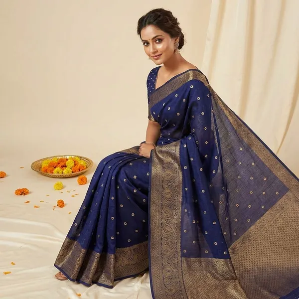 Blue_Premium_Dola_Silk_Saree_With_Running_Blouse_For_Women