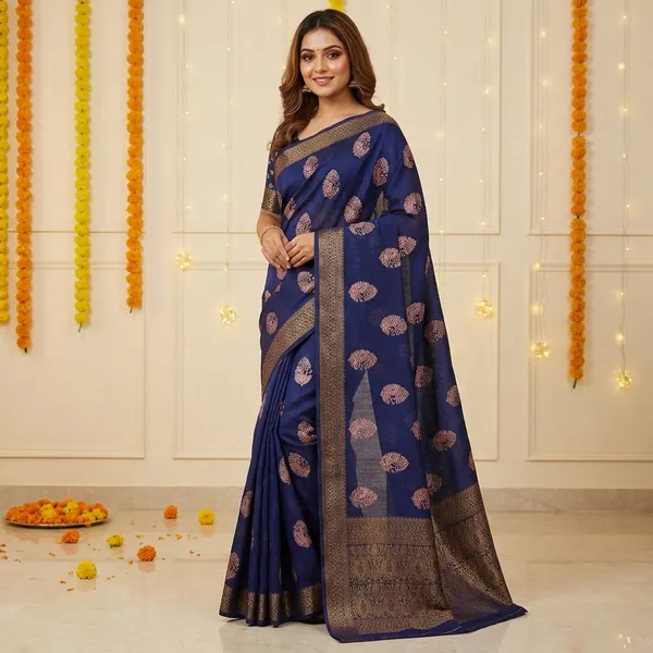 Blue_Premium_Dola_Silk_Saree_With_Running_Blouse_For_Women