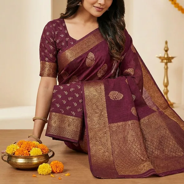 Maroon_Premium_Dola_Silk_Saree_With_Running_Blouse_For_Women