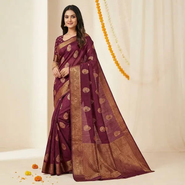 Maroon_Premium_Dola_Silk_Saree_With_Running_Blouse_For_Women