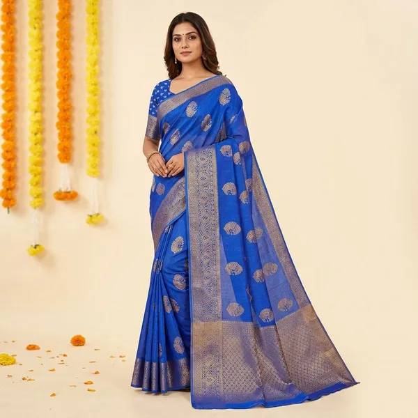 Blue_Premium_Dola_Silk_Saree_With_Running_Blouse_For_Women