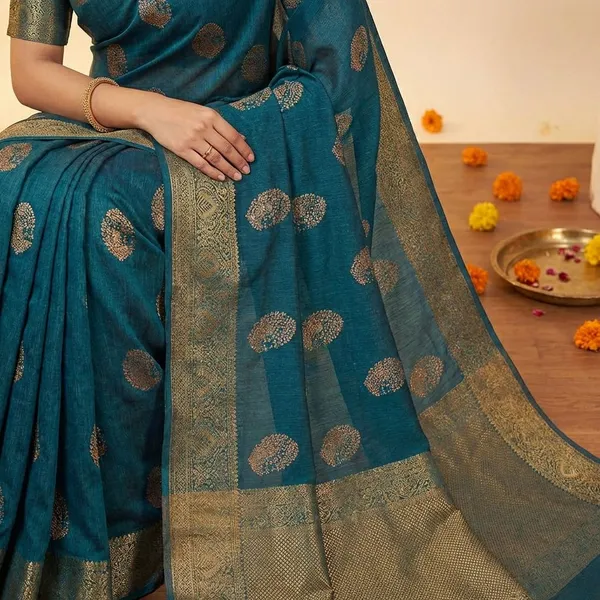 Blue_Premium_Dola_Silk_Saree_With_Running_Blouse_For_Women