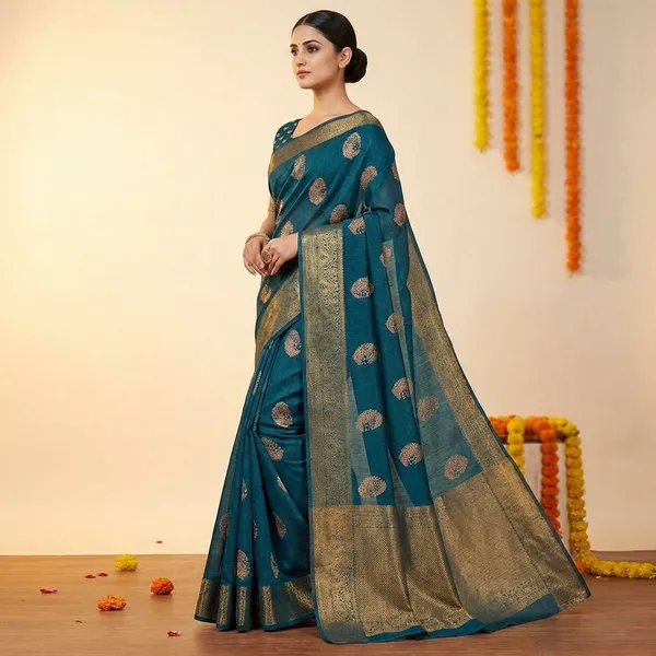 Blue_Premium_Dola_Silk_Saree_With_Running_Blouse_For_Women