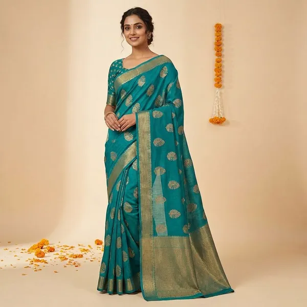 Blue_Premium_Dola_Silk_Saree_With_Running_Blouse_For_Women