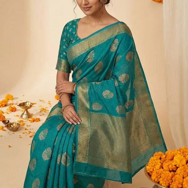 Blue_Premium_Dola_Silk_Saree_With_Running_Blouse_For_Women