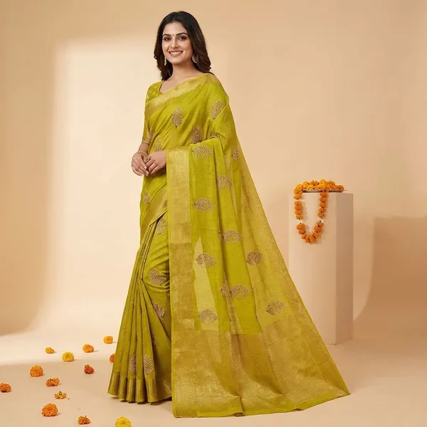Gold_Premium_Dola_Silk_Saree_With_Running_Blouse_For_Women