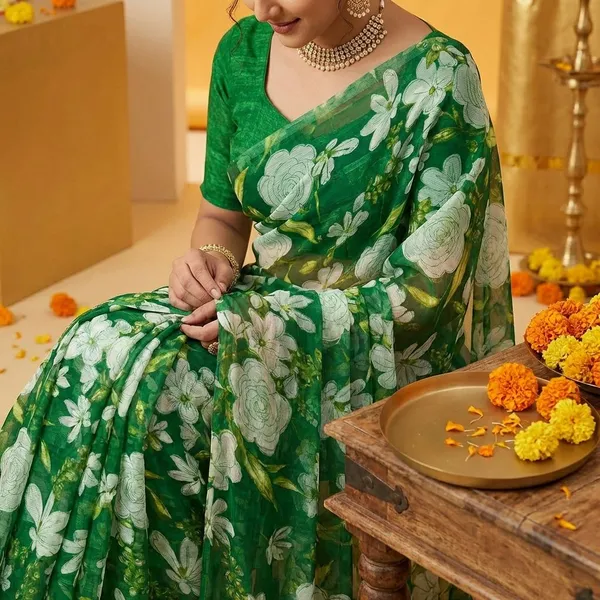 Green_Premium_Chiffon_Saree_With_Running_Blouse_For_Women