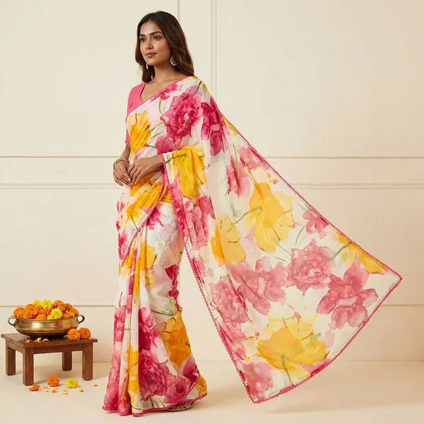 Multicolor_Premium_Chiffon_Saree_With_Running_Blouse_For_Women
