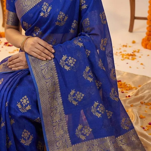 Blue_Premium_Moss_Crepe_With_Jacquard_Border_Saree_With_Running_Blouse_For_Women