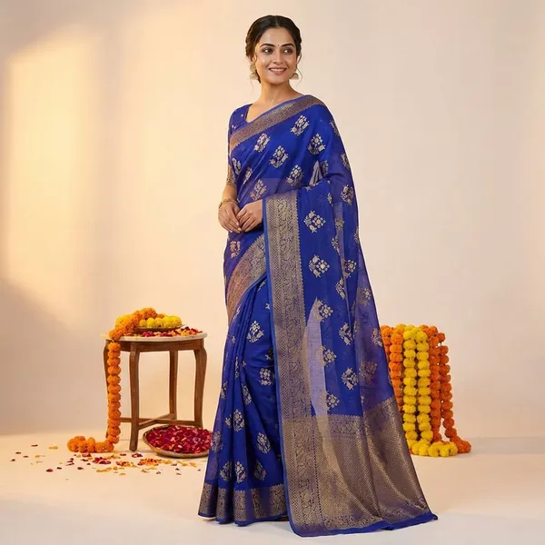 Blue_Premium_Moss_Crepe_With_Jacquard_Border_Saree_With_Running_Blouse_For_Women