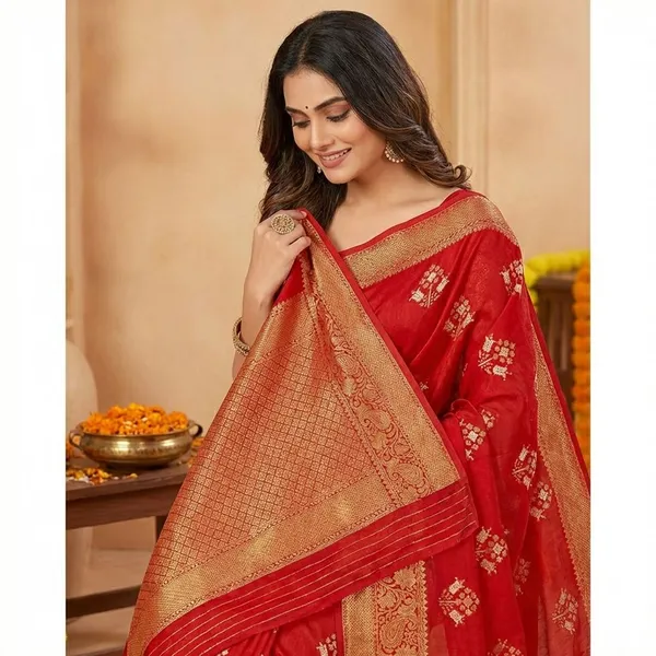 Red_Premium_Moss_Crepe_With_Jacquard_Border_Saree_With_Running_Blouse_For_Women