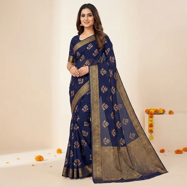 Blue_Premium_Moss_Crepe_With_Jacquard_Border_Saree_With_Running_Blouse_For_Women
