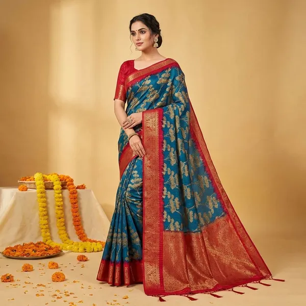 Blue_&_Maroon_Premium_Dola_Silk_Saree_With_Running_Blouse_For_Women