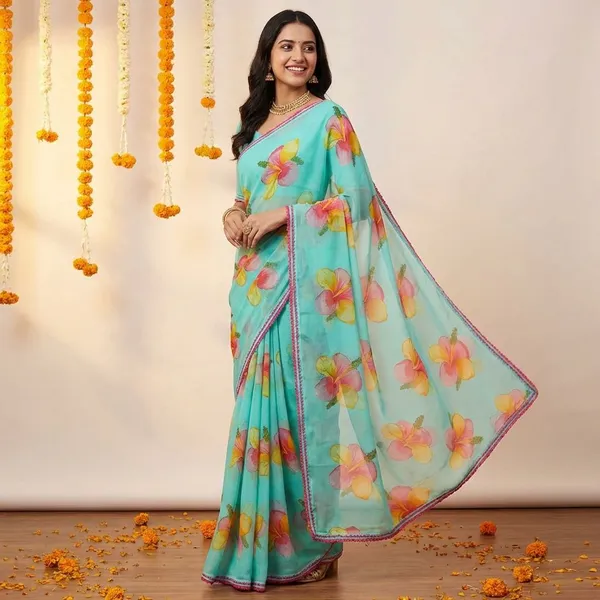 Green_Premium_Chiffon_Saree_With_Running_Blouse_For_Women
