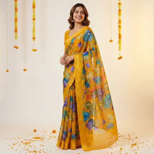 Multicolor_Premium_Chiffon_Saree_With_Running_Blouse_For_Women