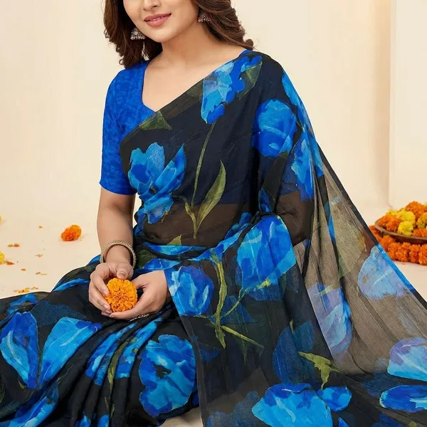 Blue_Premium_Chiffon_Saree_With_Running_Blouse_For_Women