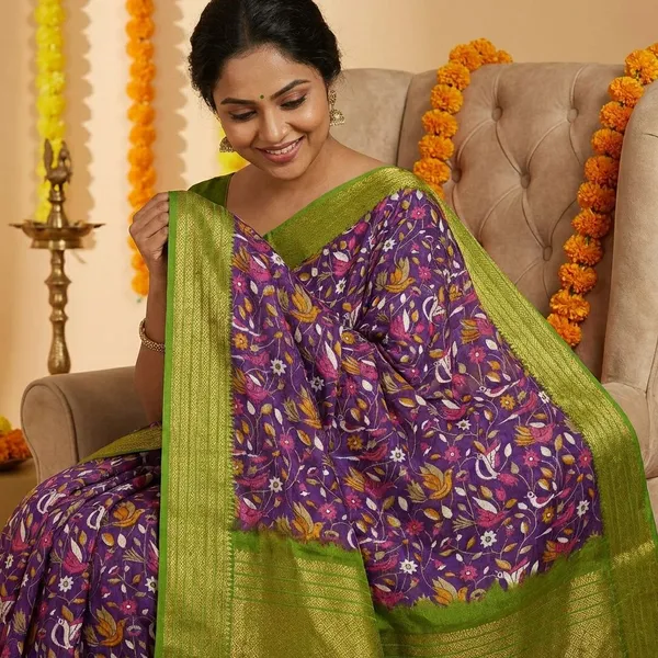 Blue_&_Green_Premium_Moss_Crepe_With_Jacquard_Border_Saree_With_Running_Blouse_For_Women