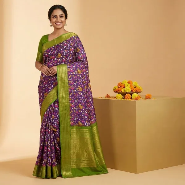 Blue_&_Green_Premium_Moss_Crepe_With_Jacquard_Border_Saree_With_Running_Blouse_For_Women